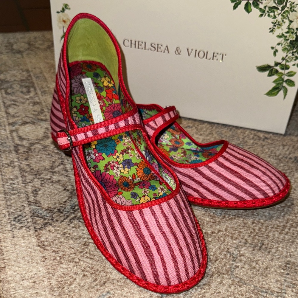Chelsea & Violet Red and Pink Striped Flats